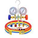 3 Way AC Manifold Diagnostic Gauge Set for R134a R404a, with 3 Feet Charging Hoses Quick Coupler Adapter and Can Tap, for Auto Air Conditioner Refrigerant Test and Recharge
