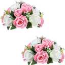 Sziqiqi Pack of 2 Fake Flowers, Silk Rose Flowers, Suit for Wedding/Party Centerpiece Road Lead Flower Rack Decorations, 2 Pieces (Pink & White)