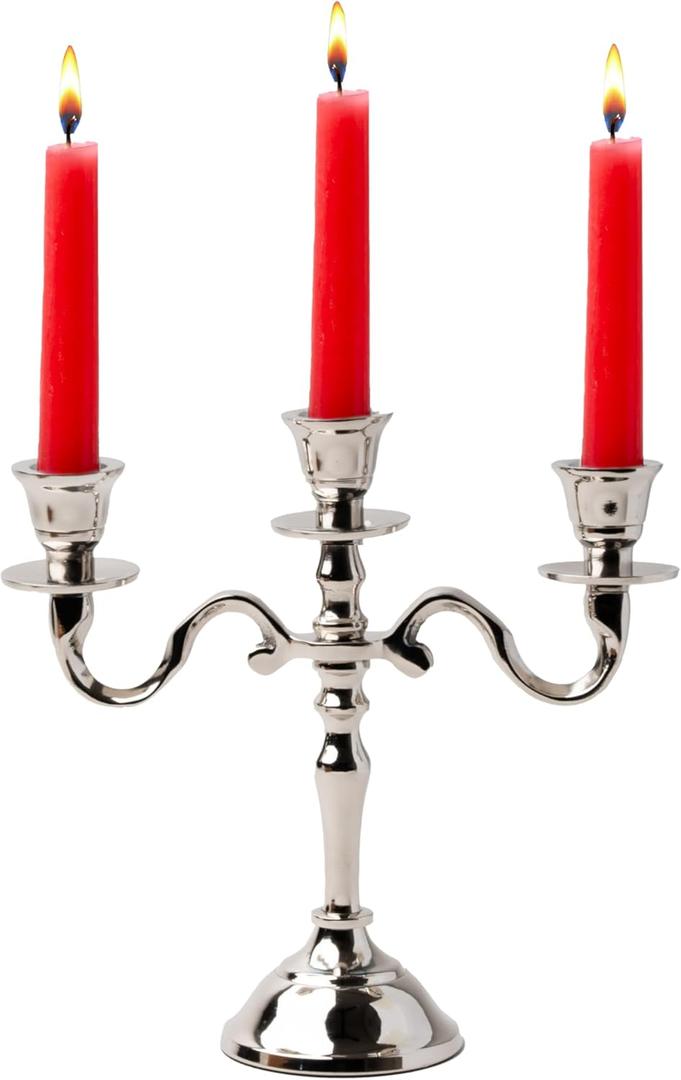 3 Arm Baby Candelabra Silver Glossy 8 Inch Taper Candle Holders Gothic Decorations Candlesticks Holder Home Decor Wedding Parties Centerpiece for Dining Table
