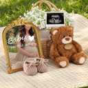 Rtteri 16 Pcs Pregnancy Announcement Set Baby Announcement Ideas Mirror Bear Newborn Shoes Baby Breath Flowers Basket Maternity Photoshoot Props for Pregnancy Reveal Spring Picnic Beach