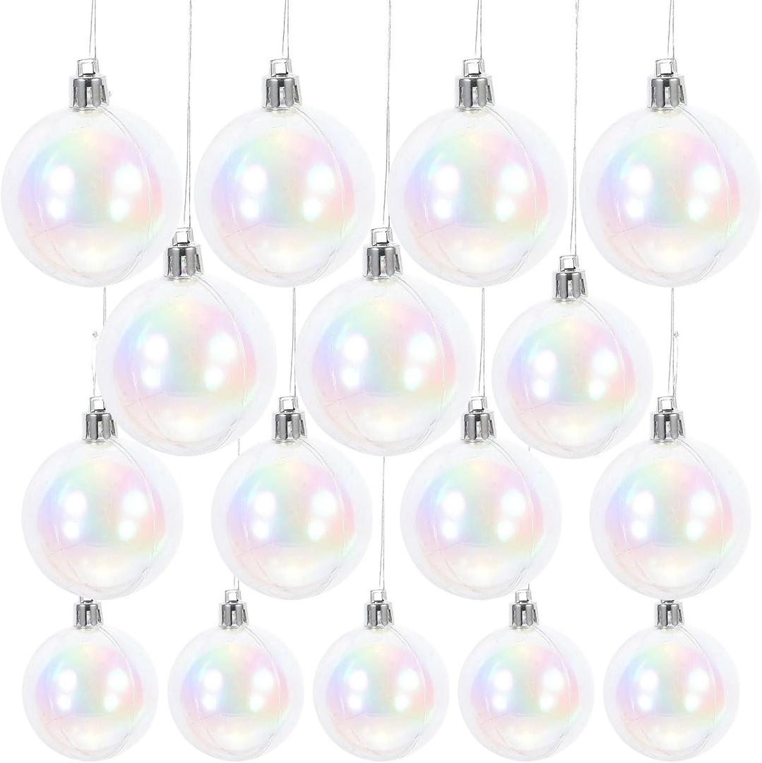 DECHOUS 24Pcs Plastic Iridescent Christmas Ornaments 3 Sizes Clear Iridescent Christmas Baubles Hanging Rainbow Ornaments Balls for Holiday Party Decorations, 3/5/6cm