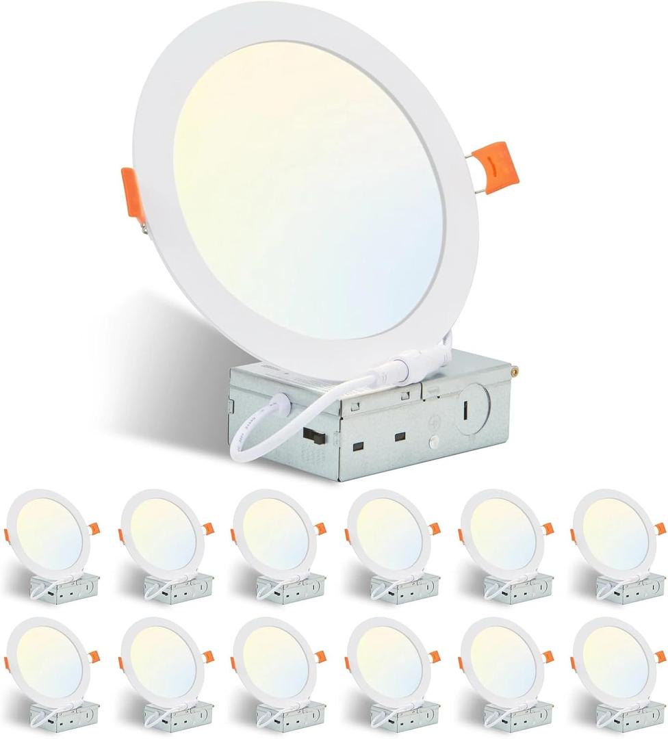 12 Pack 6 Inch Recessed Lights, 5CCT Adjustable LED Ceiling Light, IC Rated Slim Flush Mount Light Fixture for Bedroom Kitchen Bathroom, 12W 1050LM, ETL Certified (4 Inches)