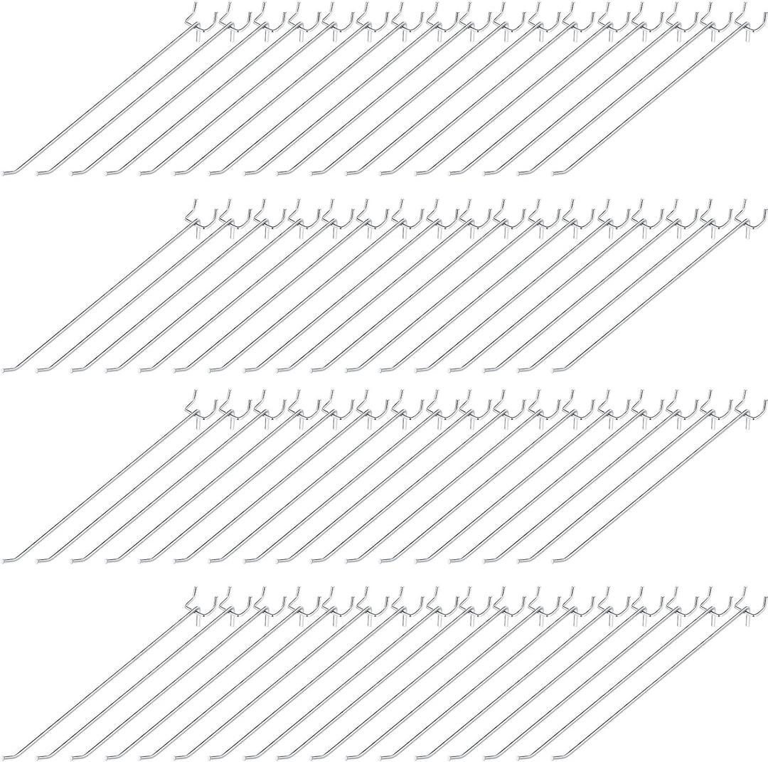 Funrous 100 Pack Peg Board Hooks Stainless Steel Pegboard Hooks Shelving Display Hanging Peg Board Holders for 1/8 and 1/4 Garage Storage Tools Organizer(12 inch)