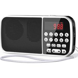 Digital AM FM Radio with Bluetooth 5.3,Small Transistor Radio with Best Reception,2000mAh Rechargeable Battery Operated with 5W Speaker,TF Card USB MP3 Playback,3.5mm Earphone Jack,Flashlight (Black)