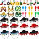 Jexine 48 Pcs Cinco De Mayo Fiesta Party Favor Supplies, Sombrero Hats, Necklaces, Fiesta Eyeglasses for Mexican Party Decor