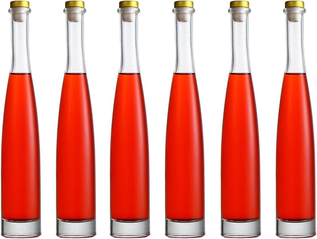 Maypink Clear Glass Bottle 6 Pack 12 oz (375 ml) with Cap Hot Sauce Oil Jam for Beverages Oils Kombucha Kefir Vinegar Beer Airtight Caps and Leak Proof Lids Shrink Film (Plump-12 oz)