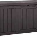 YITAHOME 120 Gallon Resin Deck Box, Weather Resistant Outdoor Storage Box for Patio Cushions, Garden Tools, Pool Supplies, Lockable, Easy Assembly, Extra Seat or Table (Dark Brown)