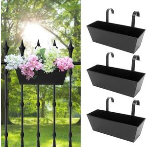 Holensun Railing Planters Outdoor Balcony 16 Inch Deck Over The Railing Planter Boxes Hanging Planters for Fence Flower 1 Pcs (Black)