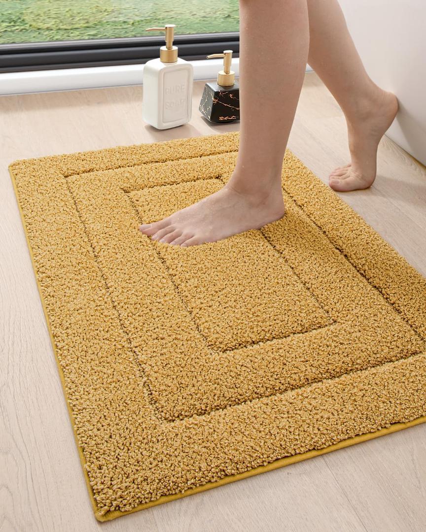 DEXI Bathroom Rug 32x20, Non Slip Washable Bath Mat for Shower Floor, Absorbent Soft Bathmat with Rubber Backing, Quick Dry Microfiber Carpet, Yellow (1'8" x 2'8" (Rectangular))
