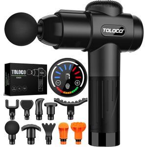 TOLOCO Massage Gun, Deep Tissue Back Massage for Athletes for Pain Relief, Percussion Massager with 10 Massages Heads & Silent Brushless Motor, Christmas Gifts for Women, Men, Black