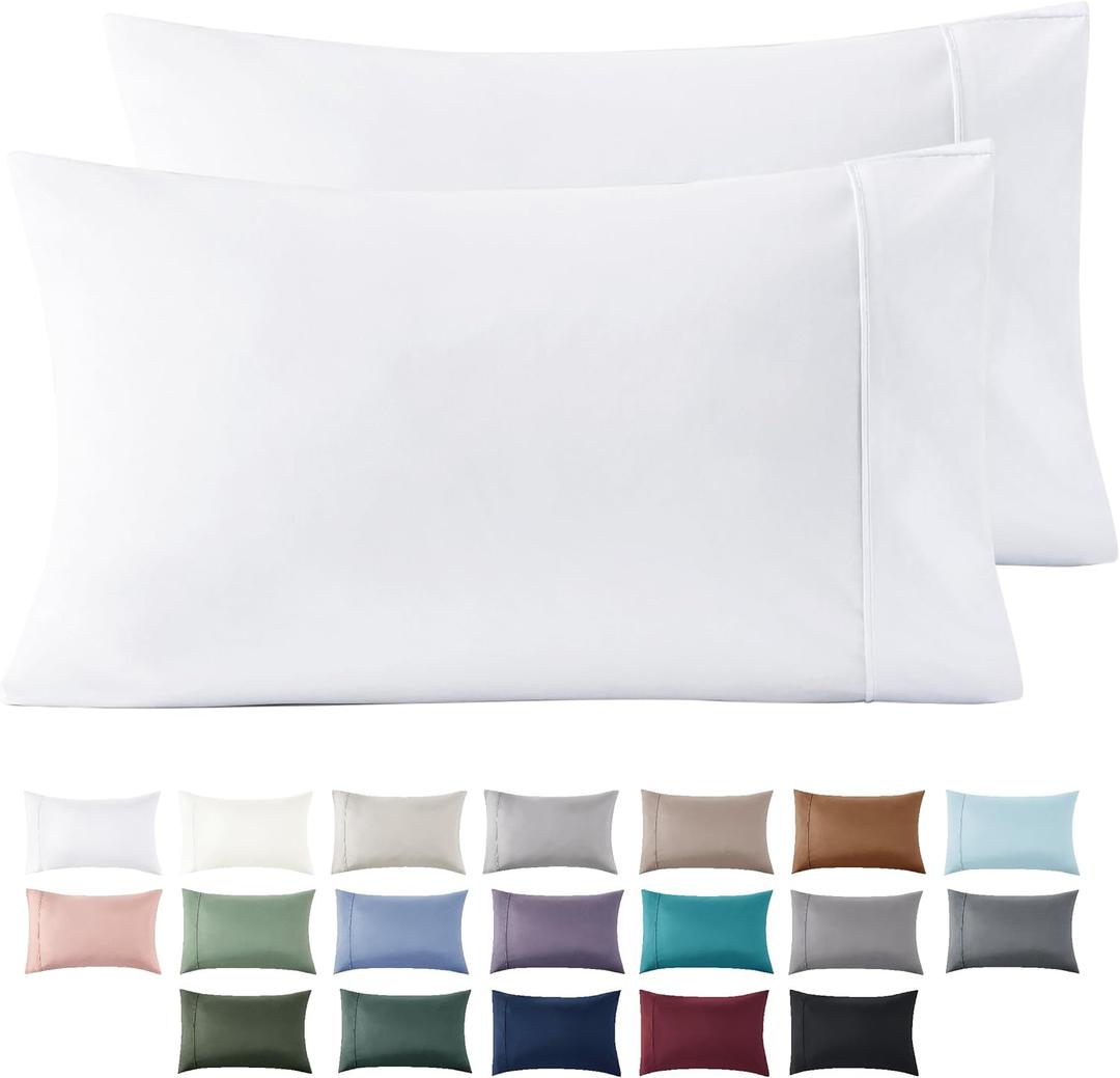 Bedsure Queen Pillow Cases Set of 2 - White Brushed Microfiber Pillowcase 2 Pack, Super Soft Pillowcase, Pillow Shams Covers with Envelope Closure for Kids, Wrinkle, Fade Resistant, 20x30 Inches
