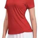 MIER Women's Golf Polo Shirts Collarless Short Sleeve Tennis Running T-Shirts V-Neck Cooling Summer Tee