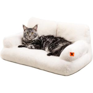 MEWOOFUN Cat Bed for Indoor Cats, Washable Dog Beds for Small Dogs & Cats with Removable Cover, Fluffy Cat Couch with Non-Slip Bottom (Beige, 26.0" L X 19.0" W X 13.0" Th)