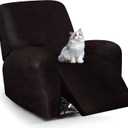 Leather Look Recliner Chair Covers, 4-Pieces Stretch Recliner Cover, Soft Reclining Chair Slipcover, Washable Furniture Protector for Large Lazy Boy Recliner (1 XL Seater, Chocolate)