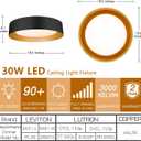 Bargeni 16.5 Inch LED Ceiling Light Fixture, Dimmable Flush Mount Matte Black With Gold Inside, 3000K/Warm White/30W, Modern Light Fixtures Mount for Bedroom, Outdoor, Foyer, 16.5 Inch-1 Pack