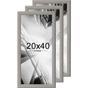 KTKDE 20x40 Picture Frame Set of 3, Poster Frame Wooden Gray 40 by 20 in for Pictures and Art Prints, Exhibition, Caffe Large Frame for Photos, best gift, 20x40in-3Pack