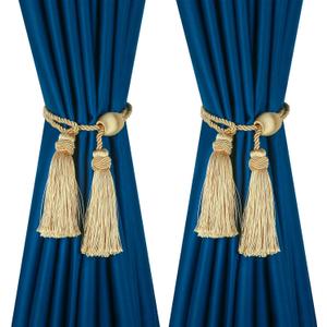 Gold Curtain Tiebacks with Tassel,Modern Rope Window Curtain Ties Backs for Draperies, Outdoor Elegant Decorative Curtain Holdbacks (2P)