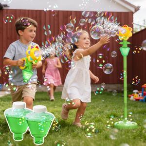AIERSA Bubble Stand Machine, Rechargeable Sunflower Bubble Machine 2Pack