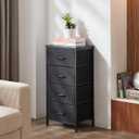 Chic House 4-Drawer Dresser, Textile Storage Column, Bedroom, Hallway, Entryway, and Closet Organizing Unit, Durable Metal Structure, Wooden Surface, Simple Grip Handles, Dark Charcoal (Black)
