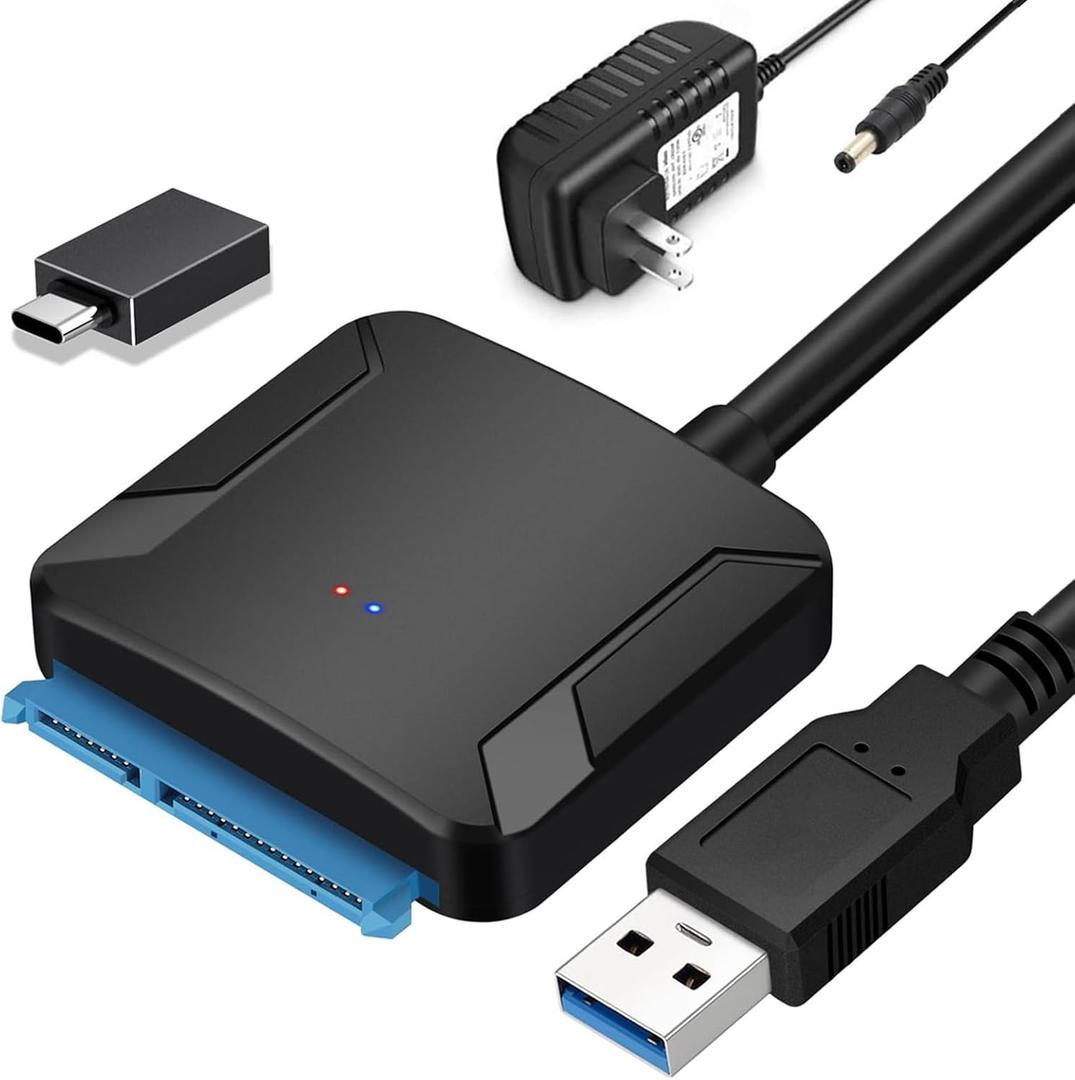 EYOOLD SATA Adapter, External Hard Drive Converter Cable for 2.5" 3.5" HDD, SSD with Power Supply