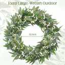 32" Extra Full Eucalyptus Wreath for Front Door, Realistic Baby's Breath Greenery Wreath, Year-Round Farmhouse Decor for Indoor, Outdoor, Porch, Entryway & Wall, Wedding Home Accent