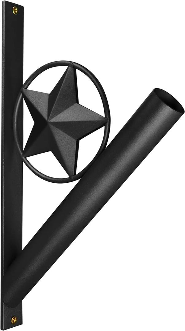 Anley Iron Star Flag Pole Holder - Wrought Iron Flag Pole Bracket - Heavy Duty & Weather Resistant, Texas Star Wall Mounting Bracket with Black Matte Coating for House Yard Garden Flagpole