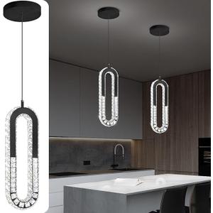 Modern Crystal Chandeliers LED Pendant Lighting Ring Black Flush Mount Ceiling Lights Fixture Mini Chandeliers for Dining Room Kitchen Island Hallway