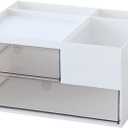 Desk Drawer Organizer, Desk Storage Box with 2 Drawers and 4 Compartments, Multifunctional Desk Accessories & Countertop Organizers for Office School Home (White (9*6.5*5inch - 6 Compartment)