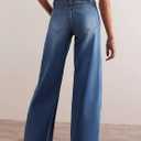 Womens Wide Leg Jeans Mid High Waisted Baggy Straight Leg Stretchy Denim Pants Seamed Long Trousers (Blue)