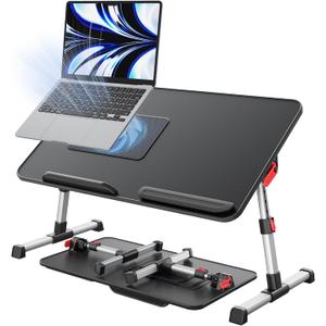 Laptop Desk for Bed with Cooling Fan, SAIJI Height & Angle Adjustable Laptop Stand for Bed, Lap Desk Tray Table, Lightweight Foldable Portable Computer Table for Couch Sofa Chair Floor Desk (Black)