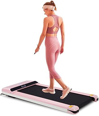 Portable Treadmill Under Desk Walking Pad Flat Slim Treadmill with LED Display & Sport APP, Running Machine for Apartment and Small Space Without Assembling Pink