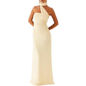 Women Summer Floral Formal Wedding Guest Dress Strapless Tube Dress with Scarf Summer Cocktail Long Maxi Dresses (Yellow, S)