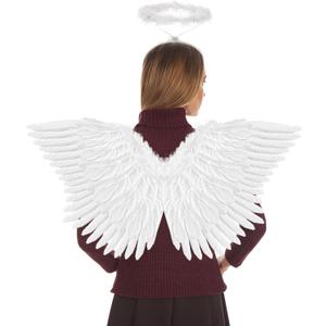 Yieeonc Angel Wings and Halo for Adult Feather Angel Costume for Women Halloween Cosplay Costumes Accessories (White)