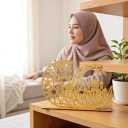 2 x 2-Piece Wooden Ramadan Decorations Set, Hollow Moon and Star Eid Mubarak Wooden Table Decor with Removable Base for Home, 7.67x8 Inches Ramadan Ornaments