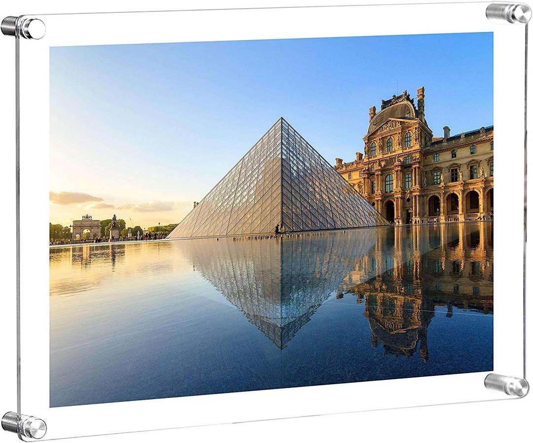 CY craft 11x14 Acrylic Wall Mount Floating Picture Frame,Collage Photo Frames for Display Degree Certificate,Clear Hanging Pictures Frames,Double Panel(Full Frame is 13x16 inch),Pack of 1