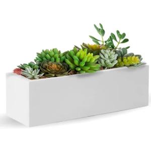 Elly Dcor 24 x 8 inch Rectangular Plastic Planter with Drainage, Classic Smooth Texture, Lightweight & Extremely Durable 24"x8" Rectangular Planter, White