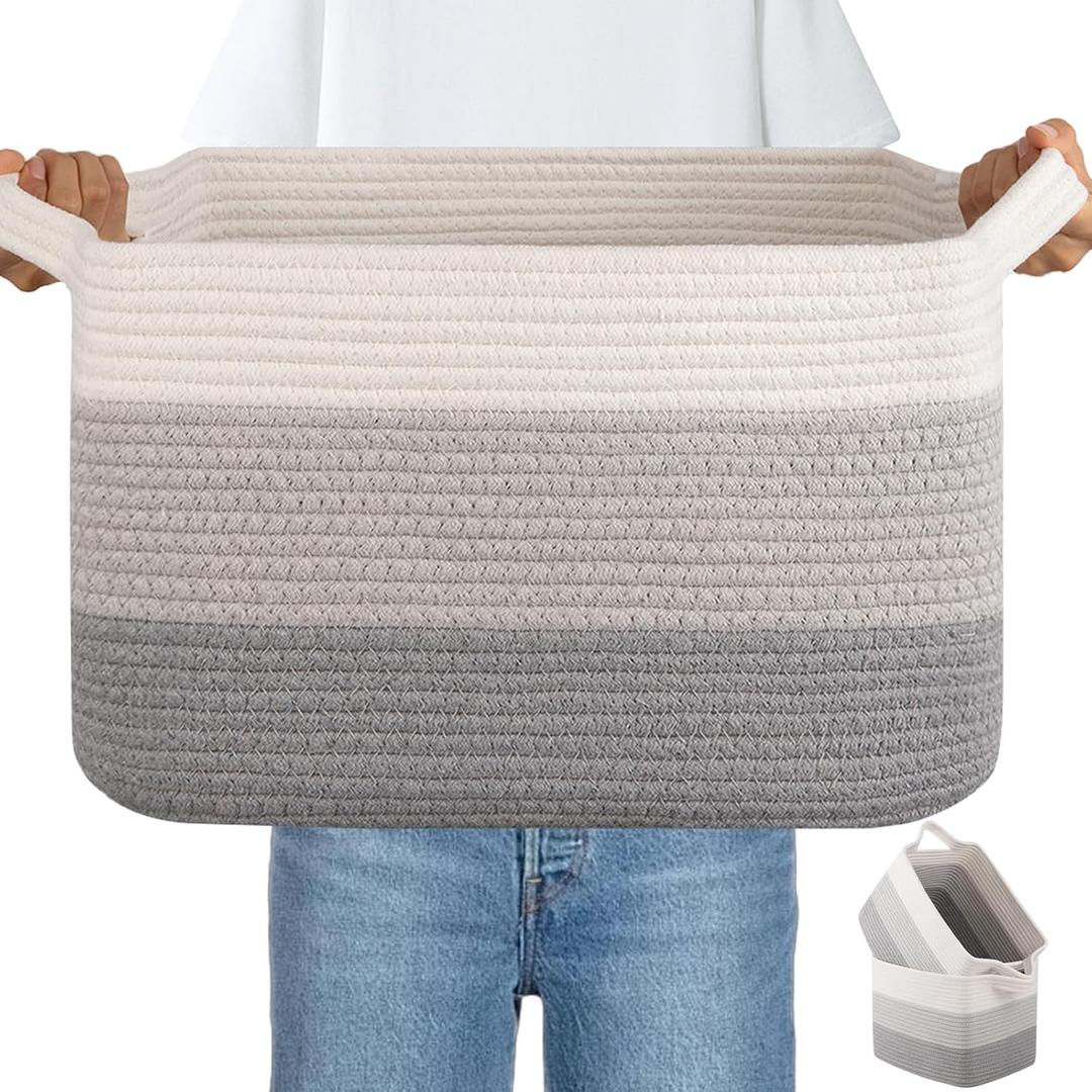 OIAHOMY Woven Storage Basket, Cotton Rope Baskets for Toys,Towel, Clothes, Used to Bathroom,Living Room,Nursery,Bedroom, 16"x12"x10"- Pack of 3, Gradient Gray