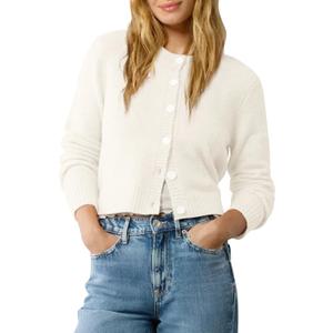 Urban CoCo Women's Crew Neck Cropped Cardigan Sweaters Long Sleeve Open Front Button Down Shrug Sweater Jackets (Large, White)