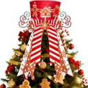 CiyvoLyeen Gingerbread Christmas Tree Topper, Red Top Hat with Candy Cane Gingerbread House Cookies Ornament Bows, Winter Holidays Xmas Tree Home Decoration, 3D Wreath Attachment Festive Gift Ideas