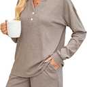 Braroz Womens Ribbed Knit 2 Piece Lounge Sets Outfits Long Sleeve Top and Shorts Pajama Sets Loungewear with Pockets Apricot XL