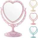 DEAYOU 1 Pack Heart Shaped Cosmetic Mirror, Vintage Vanity Tabletop Mirror with Double Sided, Rotatable Dresser Mirrors with Stand for Makeup, Girl, Women, Beauty, Spa Party, Random Color