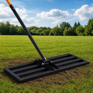 30" x 10" Leveling Rake for Backyard Leveling Kit, 6.5FT Heavy Duty Lawn Leveling Tool for Uneven Grass & Soil, Stainless Steel Yard Leveling Rake for Seeding, Includes Bonus Gloves & 2 Hooks, Black