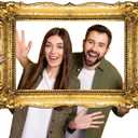 Upgraded 32 x 24 Inch Large Photo Booth Props Picture Frame Vintage Photo Frame Friends Selfie Props for Wedding Mexico Birthday Bachelorette Party Supplies(Gold Style)