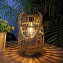 Natural Rattan Solar Lantern with Handle - Large Waterproof LED Decorative Garden Lights, Bright Rattan Solar Table Lamp for Yard, Patio, Wedding, Home Decoration