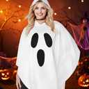 Women White Ghost Costume Hooded Cape, Adult Christmas Poncho Cloak, Simple Fun Spooky Party Outfit, Soft Comfortable Fabric, One Size (XXL)