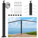 SS316 Cable Railing Corner Post 36" (Post 35"x2"x2") for Coastal Lake, 90Drilled Railing Post with Cable Grommets, Adjustable Top Stainless Steel Black Finish L-drilled Deck Staircase Post