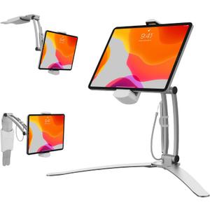 CTA Digital 3-in-1 iPad Tablet Mount  Multipurpose Universal Kitchen Mount Holder for All iPad Tablets 7-13" - Made for Wall - Under Cabinet & Desk - Silver (PAD-KMS) (White)