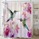 Hummingbird Flower Shower Curtain Rustic Pink Floral and Animals Spring Tropical Jungle Wildlife Farmhouse Rural Nature Bathroom Decor Set 70x70 inch with Hook
