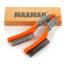 MAXMAN Wire Brush Set, Heavy Duty Stainless Steel and Carbon Steel Wire Brushes for Cleaning Rust, Grill, Dirt, Paint Removal, Welding, Stiff Bristle Metal Brush with 10" Plastic Handle, Large, 2Pcs