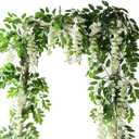 2x7ft Artificial Wisteria Vine Garland, 2m Faux Silk Hanging Vines Plants Waterproof Anti-UV Flower Garland Decoration Long-term Use for Home Party Garden Wedding Decoration (White)